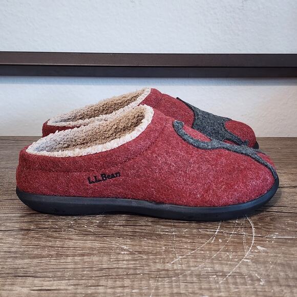 LL Bean Daybreak Scuffs Women's Cat Slippers Shoes Size 7 Red Wool Felt - Picture 3 of 9